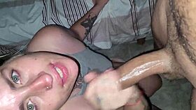 Blonde Blanquita gets lots of cum on her face in garage deepthroat 😏