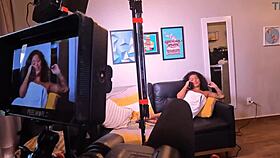 behind the scenes, latina slut takes monster cock in anal and blowjob