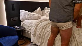 so this cuckold husband brought a tattooed stranger to their hotel to bang his blonde hotwife. wild night!