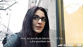 Hot babe Bella Beretta keeps glasses on while pounded hard in public.