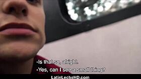 Straight European guy tries out gay sex on the train with a Latino