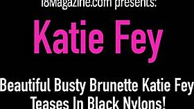 stunning busty brunette katie fey teases hard in black nylons