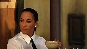 blonde slave feels mistress's touch in handcuffs