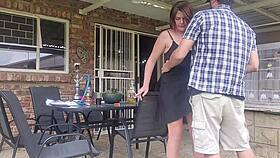 Neighbours Wife Outdoor Upskirt Fuck While He’s at Work!