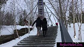 Hot girl public blowjob dick stranger and cum swallow at the resort