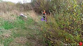 Kitty sucks stranger's dick outdoors passionately