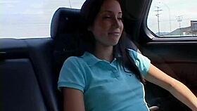 Chloe 18 intensely fingers her pussy while showing natural tits outdoors at the car