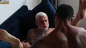 Straight up bareback cock sucking and ass to mouth action with a Brazilian stud and his black friend