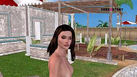 cute girl in 3d anime hentai strikes sexy poses and showers by pool