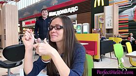 Hot girl public blowjob dick stranger and cum swallow at the resort