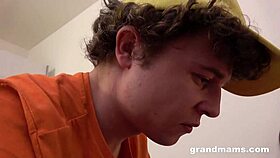 60YO Hairy Cougar Banging a 20YO with Wild Toy Action in Socks