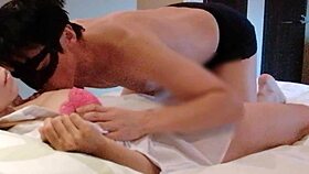 Big-breasted Japanese beauty in red underwear gets fingered and licked. She climaxes hard in missionary position.