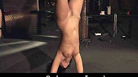 Ballgagged damsel in leather bondage gets fingered and fucked roughly