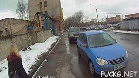 The young woman was picked up and filmed on camera in an amateur setting.