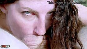 deepthroat and squirt action with a brunette milf and big natural boobs outdoors