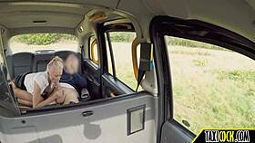 blonde mom with perfect fake tits in taxi, intriguing contrast