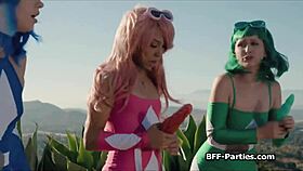 defeated superheroes share dildo and dick in group