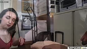 White Hottie Receives Direction in Bent Over Position.