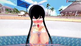 yor forger in bikini gets drilled at pool in spy x family fantasy.