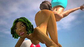 Oily babe gets her pussy pounded at the beach in 3d animation.