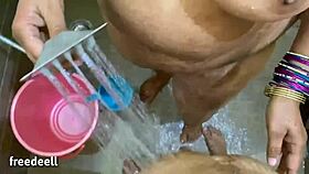 I got to bathe with that big-tit Pakistani Bhabhi in her homemade shower