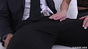 jennifer white gives blowjob to husband in doggystyle position