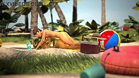 Oily babe gets her pussy pounded at the beach in 3d animation.