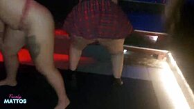 in the swing house, she sits on faces and gives blowjobs to everyone, clothes ripped in public fun