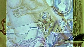 Vintage erotic illustration depicts antique anime hentai cartoon in detailed retro style