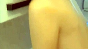 blonde gives blowjob with handjob and cum on hairless pussy.