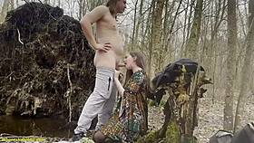 Wow, busty girl gets roughly slammed deep in the forest!