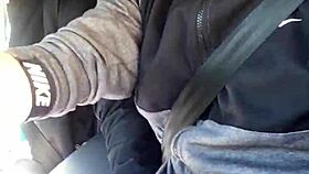 She gropes his monster cock in the car during traffic, getting caught in a quickie tease.