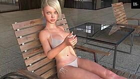 My cute roommate licking big tits and nipples in gameplay!