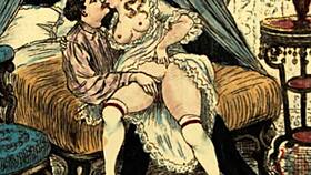 Vintage cartoon art explores antique erotic themes in anime style.