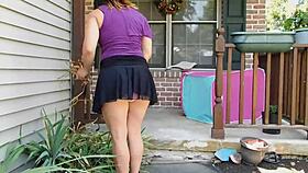 Flashing pink fluffy butt plug tail in daring public stunt