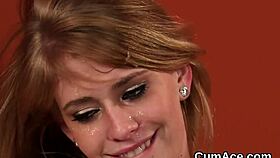 Slutty Centerfold Takes Jizz on Face, Sucking Every Drop Dry. What a Scene!