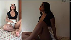 Latina teen regresses with mommy pacifier in diaper roleplay.
