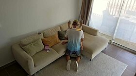 cheating husband tricks babysitter with candy in hidden cam story.