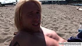 Cute blonde twink strips naked