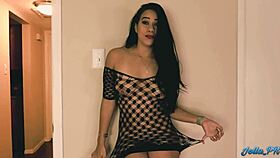 Latina wife in lingerie rides cock with anal plug, squirting for the first time