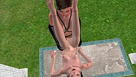 3D Lesbian Girls Assfucking on the Table!