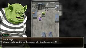 In Karryn's prison, she endures a rough threesome with a slime monster and a thug