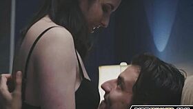 romantic sex with a cute brunette girlfriend riding her tight pussy