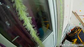 teen dania gets fucked doggystyle on balcony, cum on shaved pussy