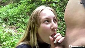 my girlfriend gets a messy facial in the woods