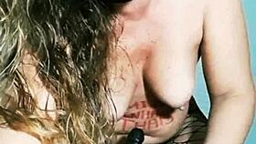 Mireladelicia strips and uses anal toys in fishnets