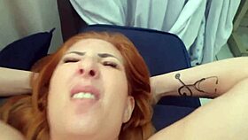 Brazilian housewife petite redhead relaxes after workout at home