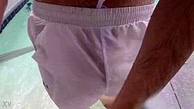Pool Boy in See-Through Swimwear Reveals His Big Cock Underwater