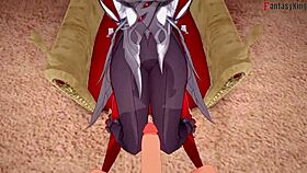 Arlecchino Footwork And Blowjob In Genshin Impact Fantasy