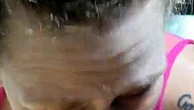 Public blowjob in the car with spitting and cum